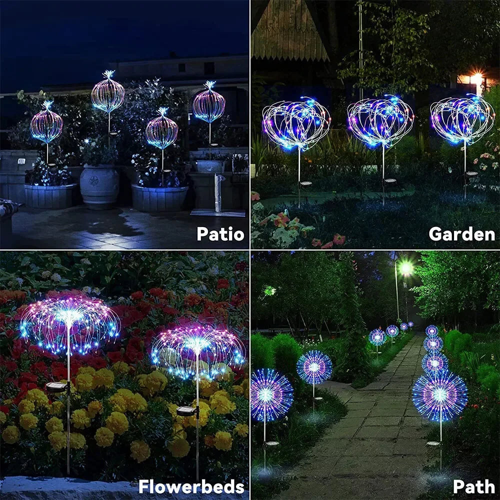 NEW 4PCS Set 200LED LED Solar Fireworks Lights Outdoor Grass Globe Dandelion Lamp for Garden Lawn Landscape Lamp Holiday Light