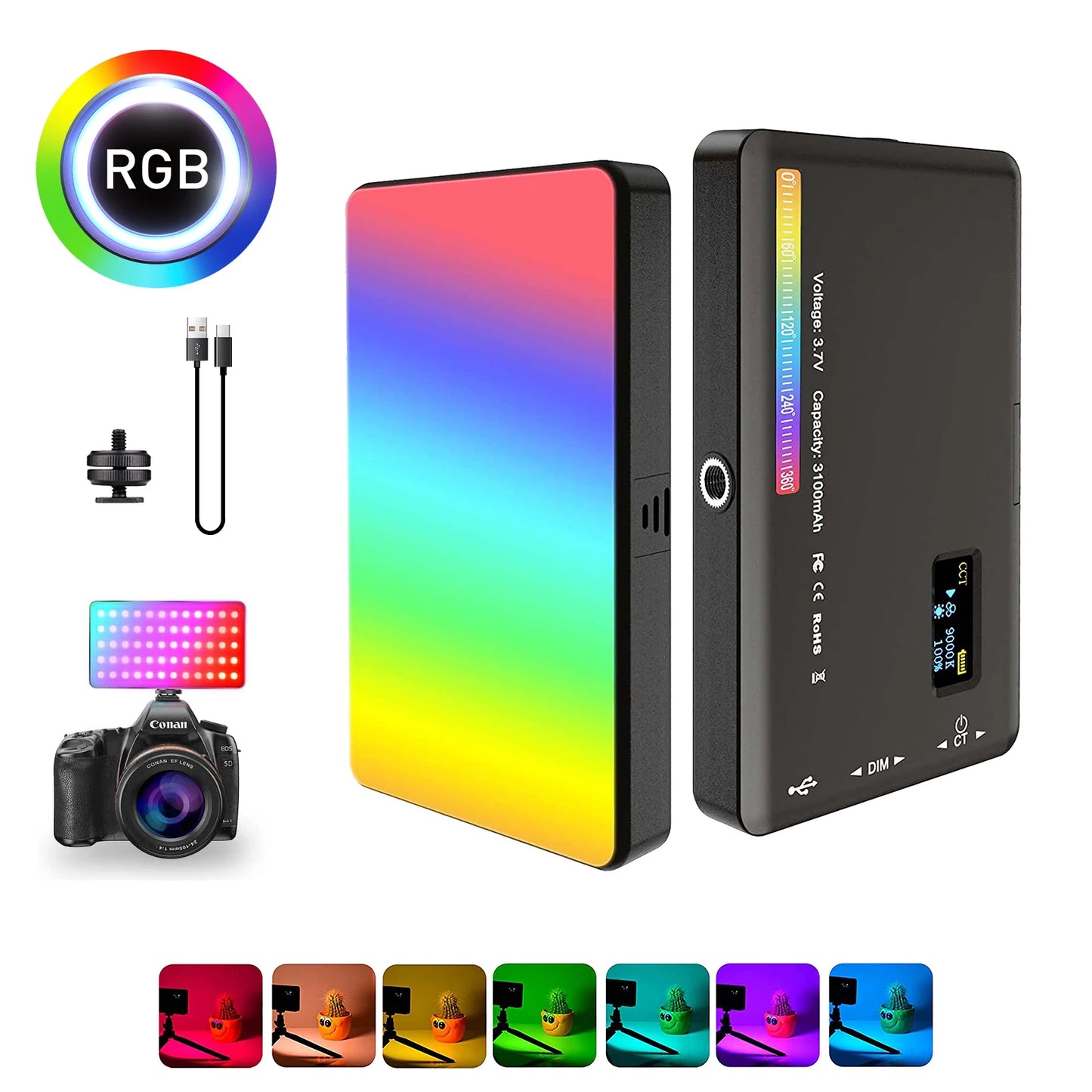 NEW Arrivals RGB LED Video Light Photography Fill Camera Lighting Panel CRI95+ 2500-9000K LCD Display Cold Shoe For Vlog Live Streaming DSLR