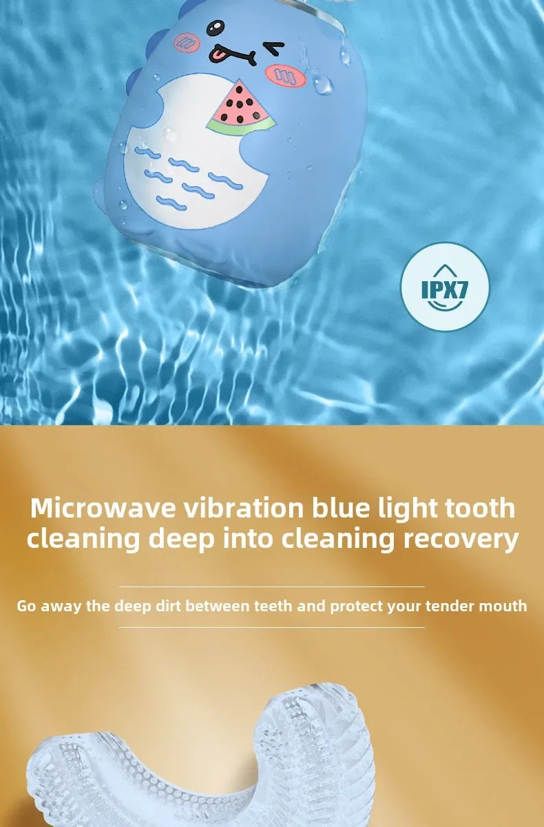 NEW Arrivals Children (3-12Yrs Old) U-Shaped Electric Toothbrush 360 Degrees Smart Cartoon Kids Silicone Toothbrush Automatic Rechargeable Sonic Toothbrush Oral Hygiene Accessories Dental Supplies