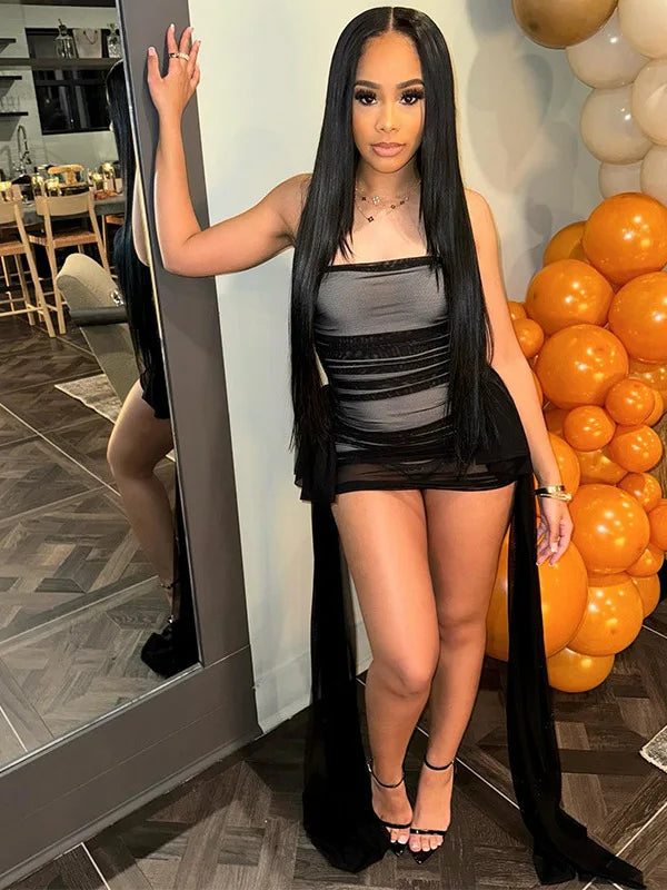 NEW Arrivals BIG SAVE Black/White/Red Summer Sleeveless Bra Strap Short Women Slim Fit Sexy Dress Mesh Spliced Mini Dress Evening Wedding Birthday Party Night Club Outfits Ladies Girls Luxury Fashion Clothing Supplies