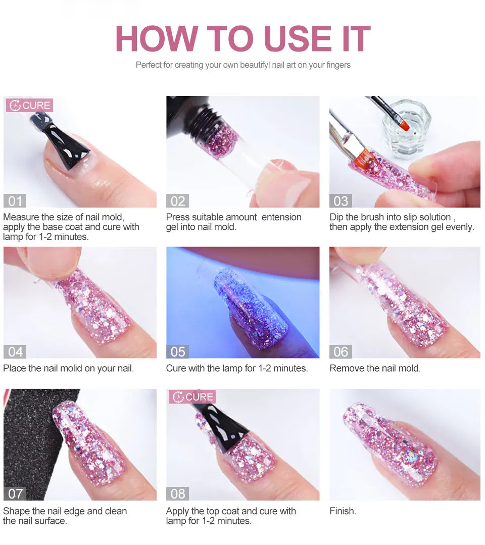 Poly UV Gel Kit All for Manicure Gel Nail Extension Set Slip Solution Builder Acrylic Gel Polish Nail Art Tool Design Fingertips