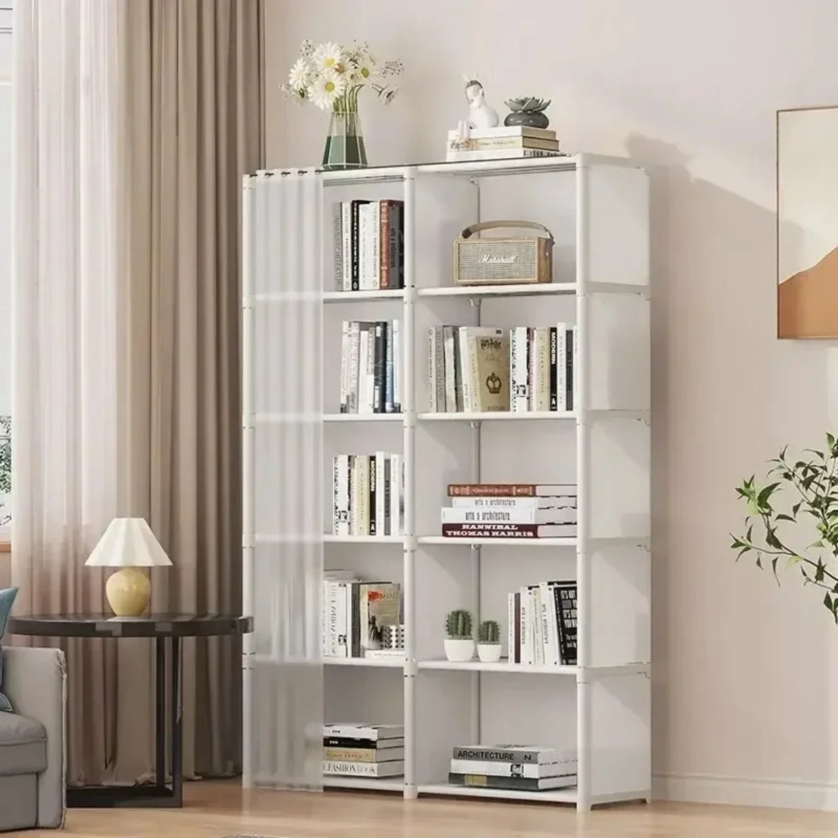 5 Layers Dustproof Wardrobe High Capacity Partition Bookshelf Bedroom Open Simple Assembly Storage Cabinet Bedroom Furniture