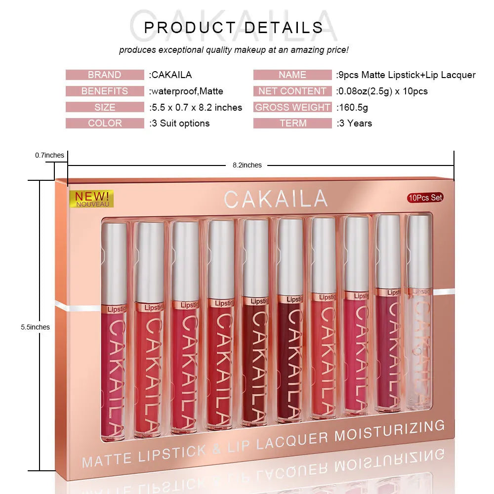 NEW Arrivals 10PCS/Set Nude Lip Gloss Matte Velvet Lipstick Waterproof Long-lasting Liquid Lipstick Women Moist Lip Tint Ladies Cosmetic Supplies