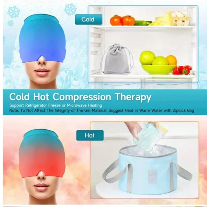 NEW Arrivals Relief Headgear Migraine Head Pain Relief Cap Gel Ice Cap Single Layer Headgear Ice Pack Headgear Relief Stretchable Compress Hood Massage Accessories Health Care Supplies