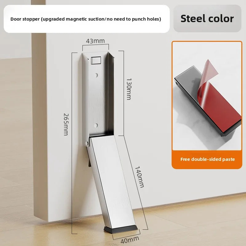 NEW Arrivals Silver/Black Color Heavy Duty Door Jammer Stopper Door Stops Metal Windproof Anti Collision Safety Gate Blocker Sturdy Gaps Protector Home Offices Hotels Security Supplies