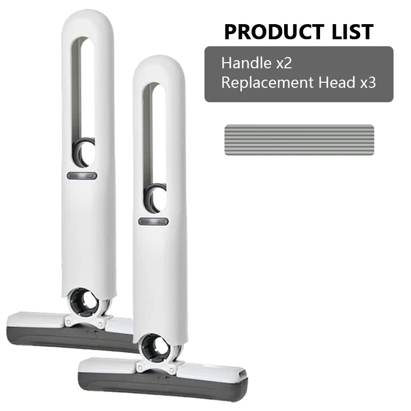 NEW Arrivals 2PCS + 3 Replacement Head Set Mini Mop Self Squeeze Mop Powerful Folding Household Clean Tools No Hand Wash Strong Absorbent Mop for Bathroom Kitchen Desktop