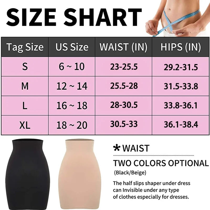 NEW Arrivals Slimming Half Slips for Women Under Skirt Short Mini Dresses with Elasticity Waistband Shaper Invisible Skirt Shapewear Tummy Belly Control Ladies Underwear Shapers