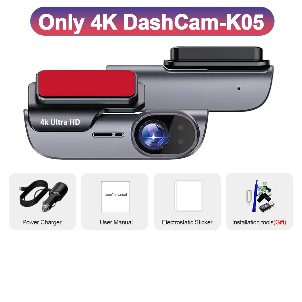 4K UHD Car GPS Dash Camera 10 Languages 64/128G DVR Night Vision Pedestrian Detector Video Recorder with GPS Wi-Fi 24H Parking Monitoring Support for Vehicle Safety Supplies