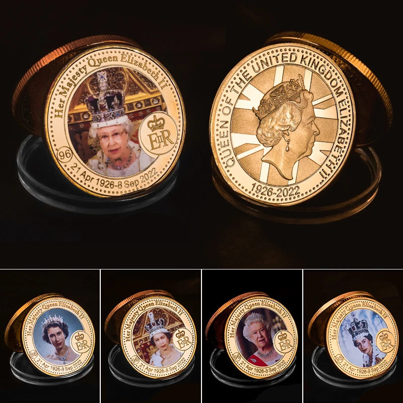 1926-2022 Queen Elizabeth II Commemorative Coin Set 8 Designs in Coin Holder UK Royal Family Challenge Coin Collectible Gift