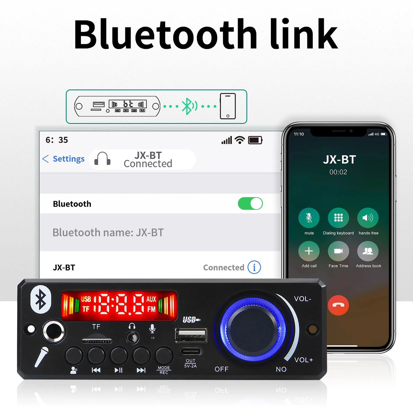 Bluetooth 5.0 MP3 Decoder Board 2*75W 80W Amplifier Audio Player 12V DIY MP3 Player Car FM Radio Module TF USB Mic Record Call