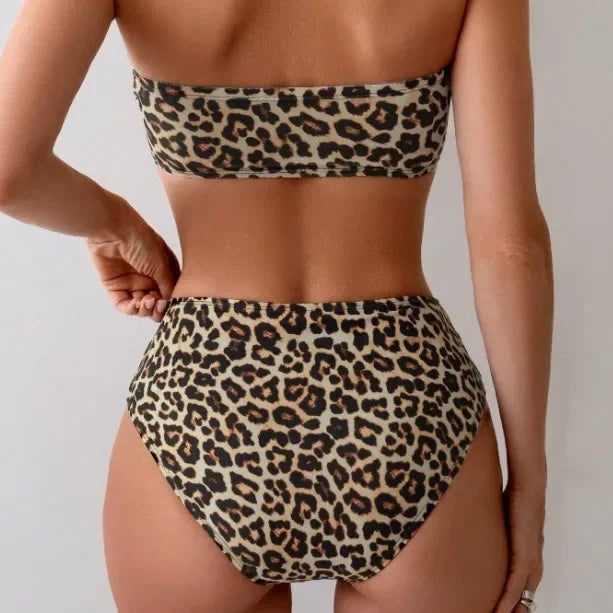 NEW Arrivals S-XL Size Sexy High-Waist Leopard Bikini Set Women's Swimsuit New Cross-Border Plus Size Swimwear Trendy Split Design Ladies Sexy Leopard Beachwear