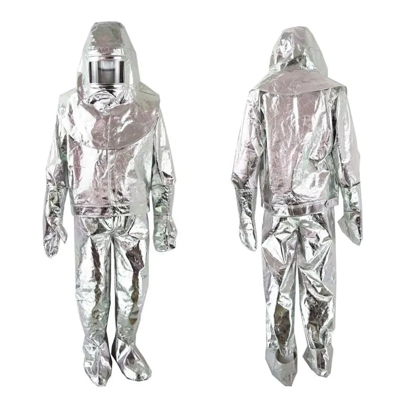 NEW High Quality SOS Emergency Survival 500 Degree Thermal Flames Retardant Fire Heat Resistant Protection Radiation Heat Resistant Aluminized Suit Fireproof Clothes Firefighter Full Body Uniform
