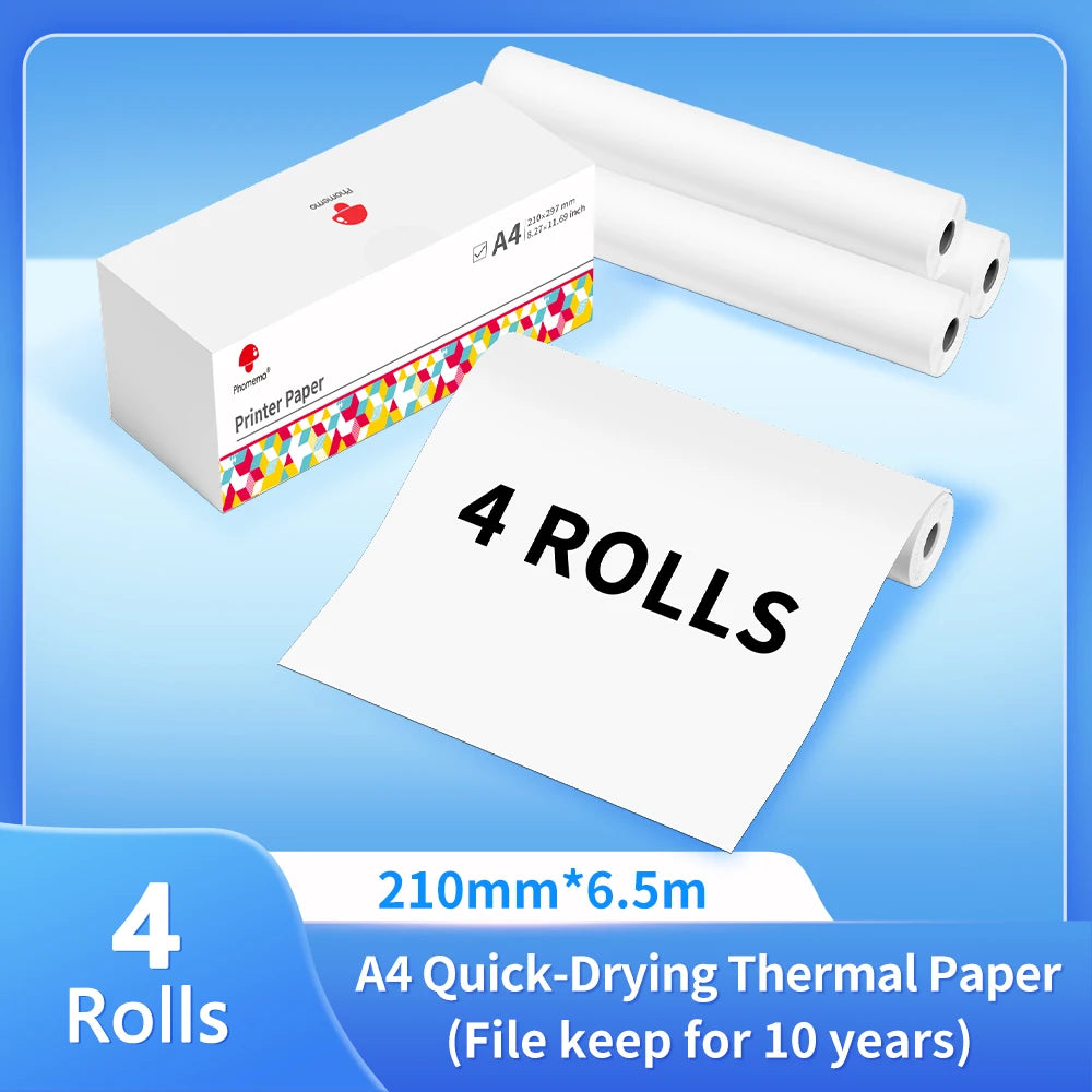 NEW Arrivals 4 Rolls 200 Sheets Set Original PHOMEMO A4 Paper Thermal Paper Fold Continuous Printing Paper Suitable for Phomemo M08F A4 Printer Long Time Storage