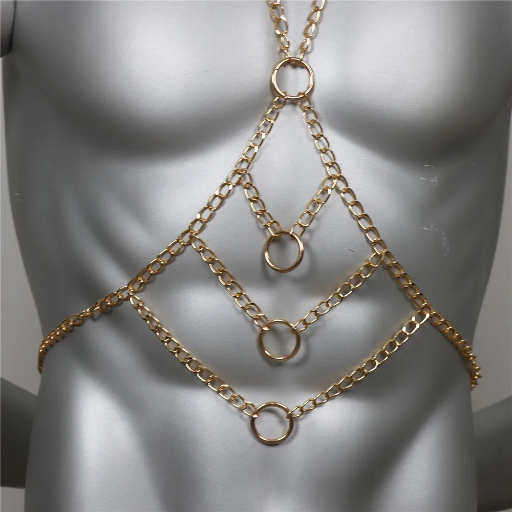 Goth Body Harness Chain Men Sexy Chest Top Punk Fashion Metal Chain Nightclub Festival Party Jewelry Gothic Accessories