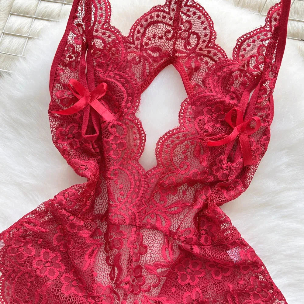 See-through Solid Floral Women Sexy Lace Bodysuits Hollow Bodycone Catsuits Jumpsuits Strappy Lingerie Rompers Skinny Casual