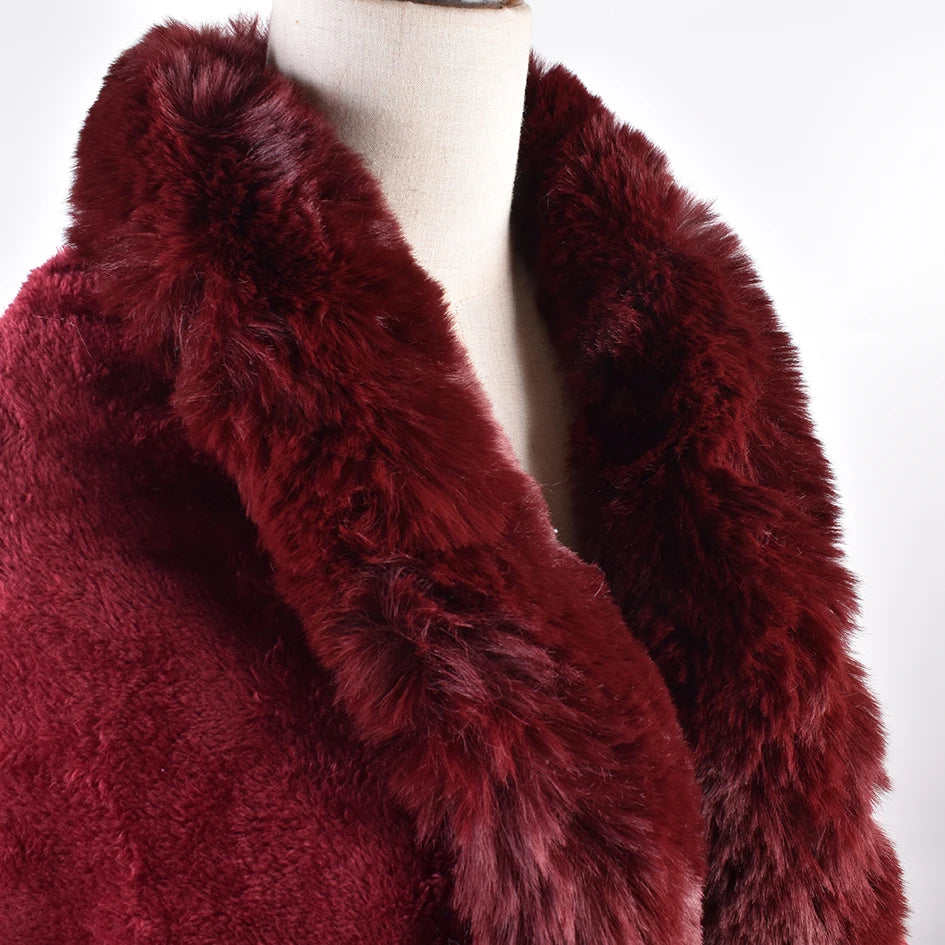 Winter New Fashion Warm Sleeve Plush Cape Cape Large Loose Bat Sleeve Plush Coat Cardigan Women