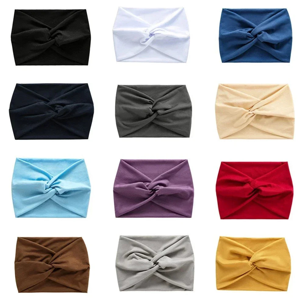 NEW Arrivals 44 Colors/Patterns Sports Elastic Wide-Brimmed Headband Unisex Solid Color Knotted Soft Anti-Slip Warm Turban Bandana Elastic Hairband Ladies Girls Fashion Apparel Accessories Clothing Supplies