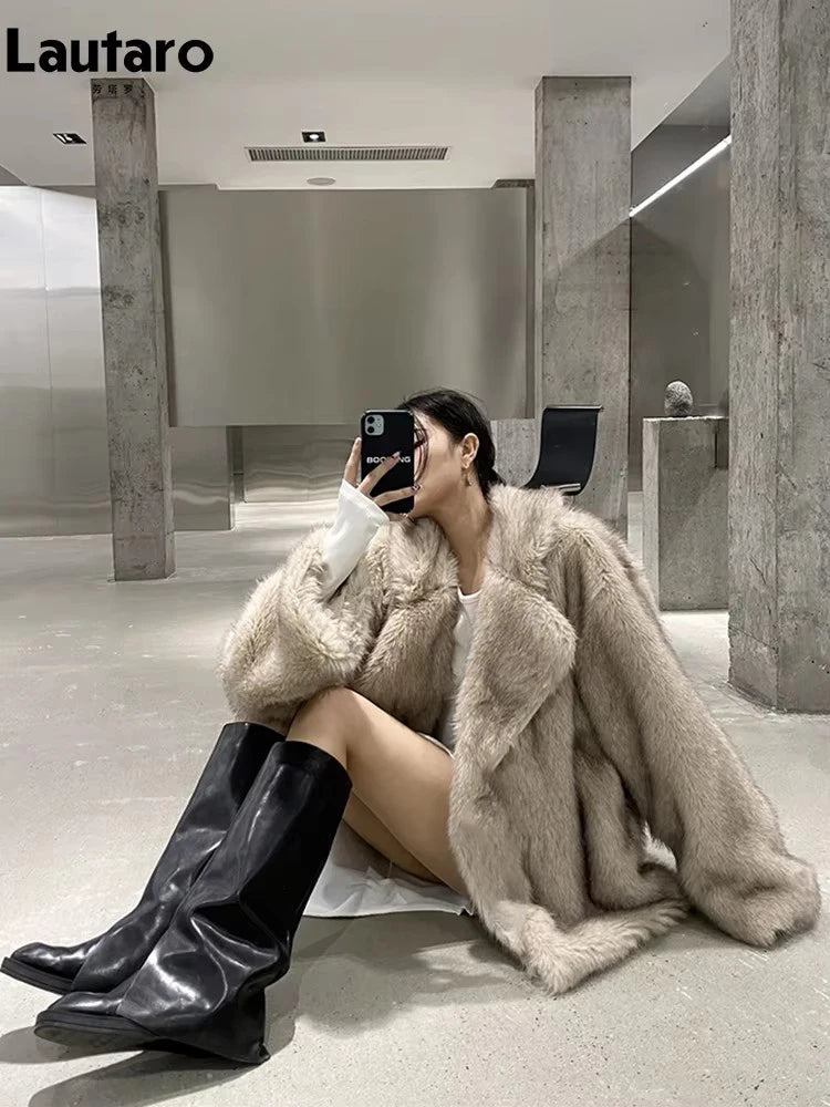 Luxury Winter Warm Loose Casual Thick Soft Hairy Faux Fur Coat Women High Quality Furry Fluffy Jacket Korean Fashion Snow Clothes Supplies Female Girls Luxury Fashion Clothing Products