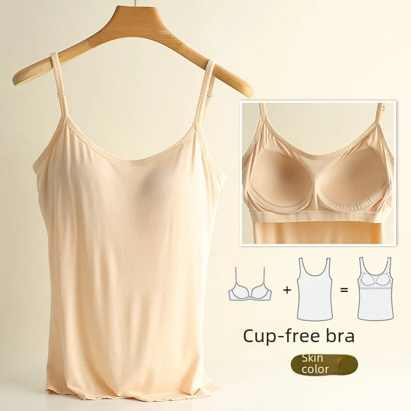 NEW BRAND M(37-50KG 3XL(75-90KG) Modal Women Vest Chest Pad Strap Thin Fit Bra One-piece Base Shirt Breathable Comfortable Back Beauty Cotton Pad