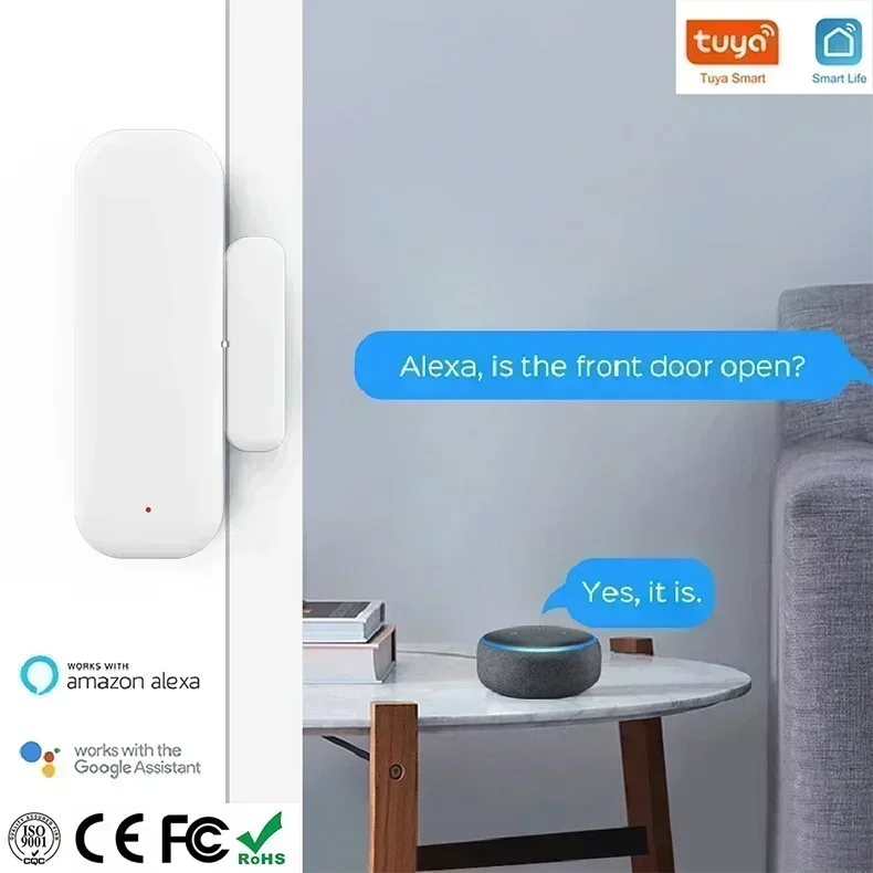NEW TUYA App Alexa Wi-Fi Door Sensor Window Sensor Smart Home Wireless Door Detector Smart Life APP Remote Control for Alexa Google Home Office Security Supplies