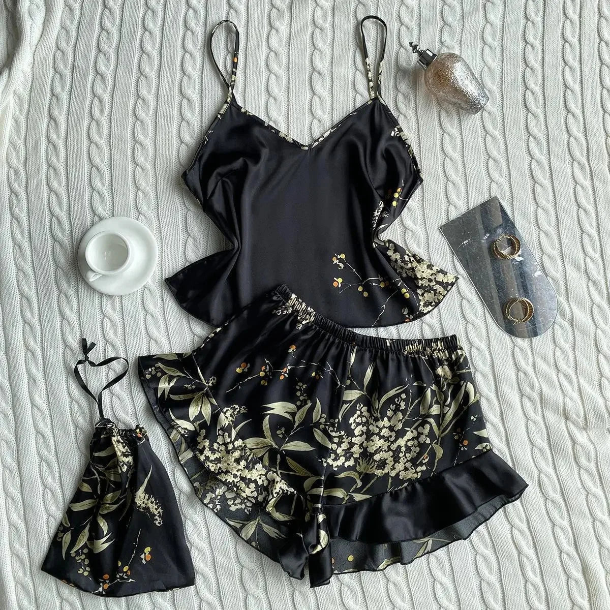 NEW Arrivals 2PCS Set S-XL 5 Colors Summer Fashion Sexy Silk Luxury Pajamas Set Short Pants Home Clothes Set V-Neck Sleeveless Women's Sleepwear Suit