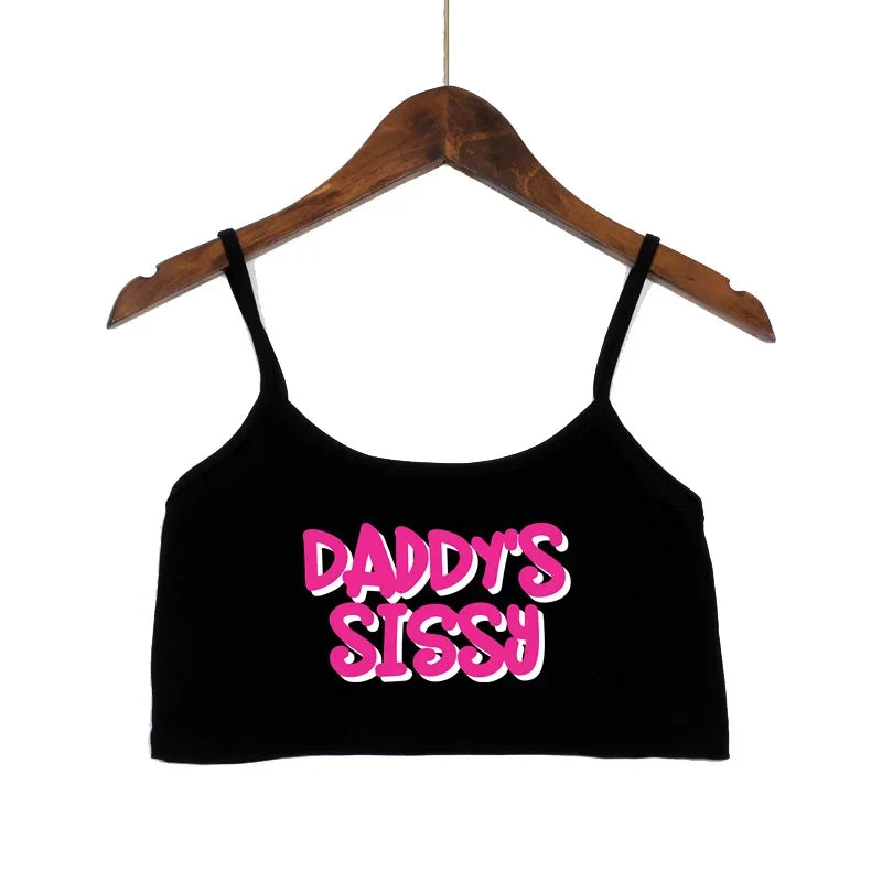 NEW Arrivals Women's Cute Crop Top DADDY'S SISSY Hot Pink Letters Print Sexy Elastic Cotton Camis Sleeveless Short Tank Top Bar Tops Women Girls Streetwear Tops