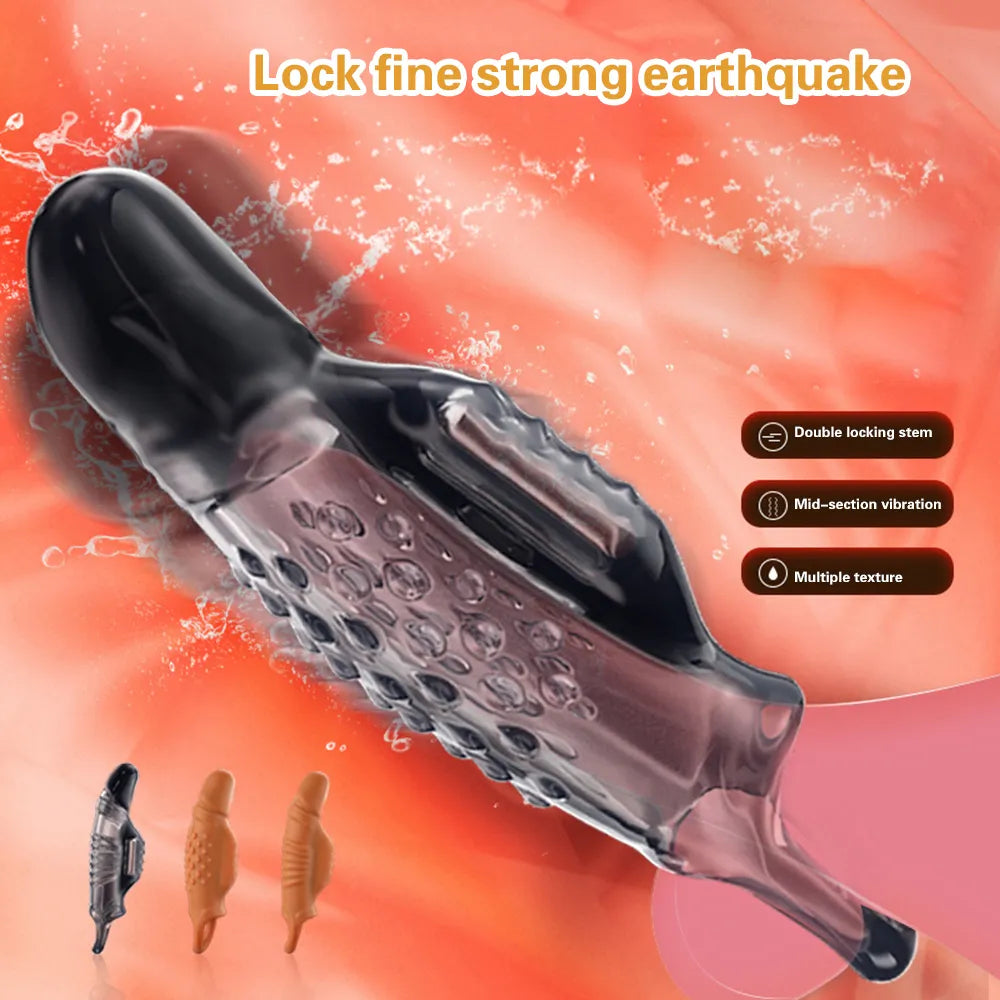 Adult Dick Sleeve Vibrating Cock Ring Penis Ring Vibrator Delay Ejaculation G Spot Clit Stimulate Massager Sex Toys for Men Couple