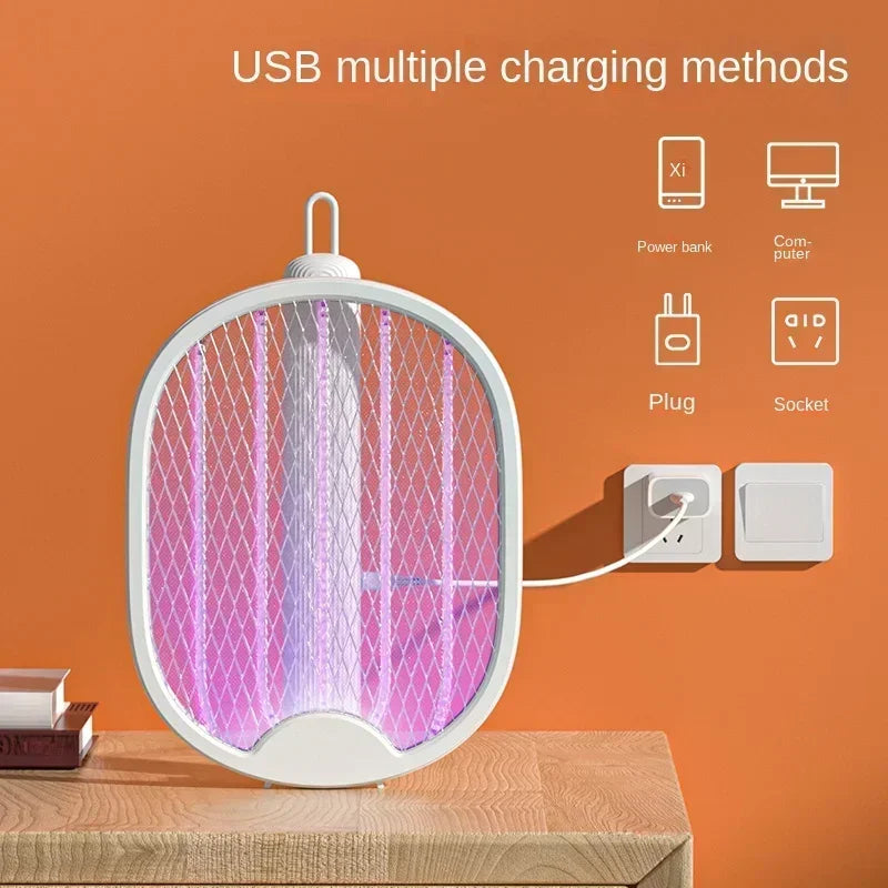 NEW Arrivals Foldable Electric Mosquito killer 3000W Powerful USB Rechargeable Fly Trap Mosquito Swatter Holder with UV Insect killer Home Indoor Outdoor Beach Camping Garden Accessories