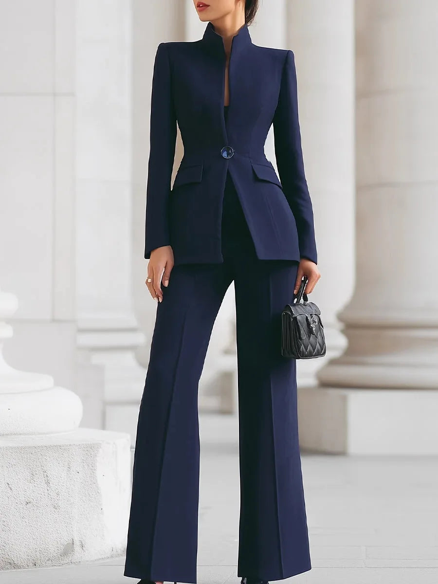5 Colors 2 PCS Set S-2XL UK Size Elegant Long Sleeved Blazer + Pants Suit Autumn Spring Simple Solid Color Commuting Outfit Women's Temperament Slim Fit Professional Set