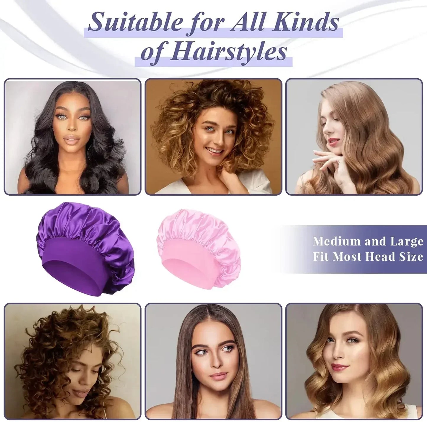 NEW Arrivals 13 Colors Soft Silk Satin Lined Bonnet Large Satin Hair Bonnet Household Sleep Shower Cap Hair Wrap Cover for Long Hair Ladies Beauty Salon Spa Tools Women Hair Care Accessories