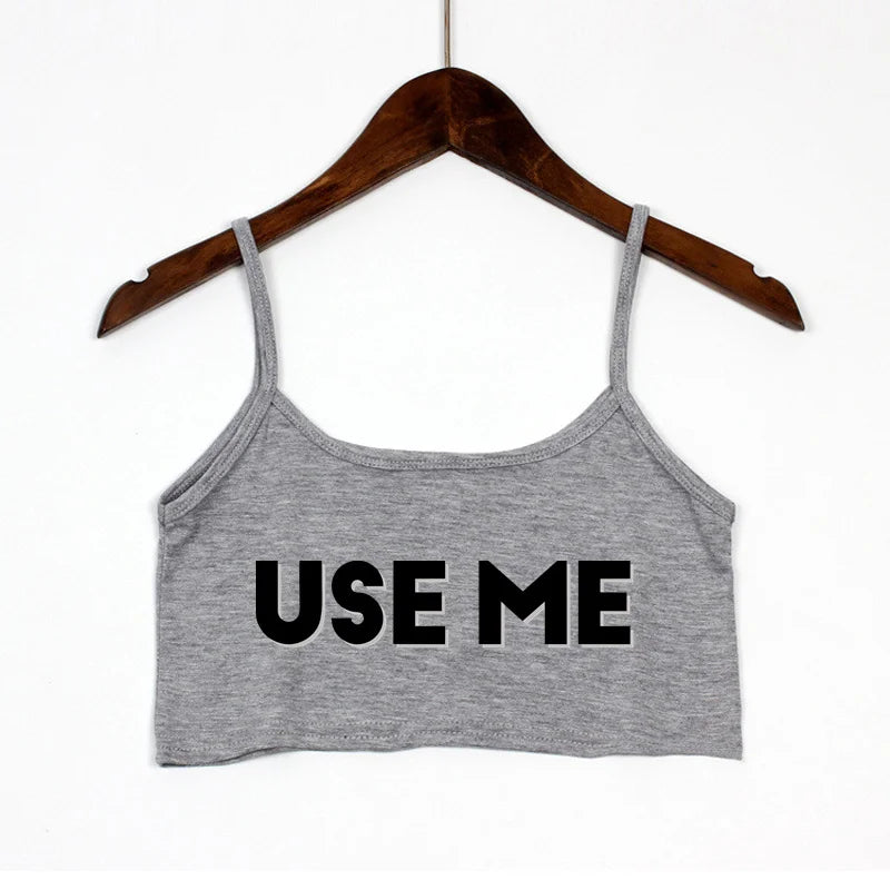 NEW Arrivals 4 Colors Asian Size Women's Sexy Elastic Cotton Camis Sleeveless Short Sexy USE ME Crop Top New Fashion Women's Summer Tank Top Bar
