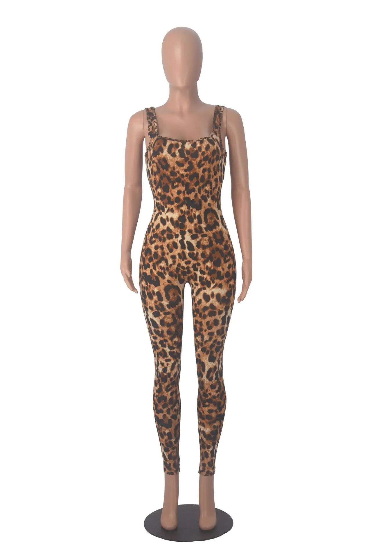 NEW S-2XL 5 Colors Leopard/Snakeskin Women Sexy Sleeveless Bodysuit Threaded Square Neck Open Back Hip Lifting Slim Fit Jumpsuit Girls Streetwear Sexy Fashion Clothing Supplies