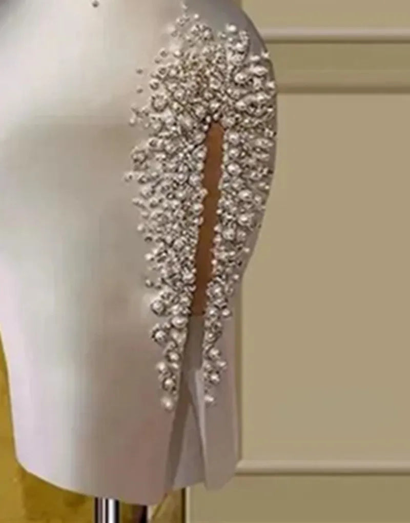 Low-Price Sales are Limited NEW Luxury Sheath Short Wedding Dress Off Shoulder Crystal Pearls Satin Night Business Dinner Opera Concerts Formal Party Gowns Women Ladies Luxury Fashion Clothing Products