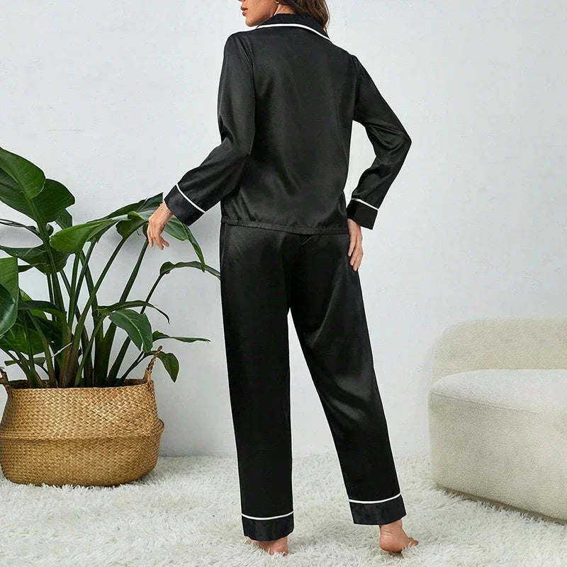 2PCS Set M-5XL Plus Size Ice Silk Pajamas Women Long-Sleeved Solid 8 Colors Loose Home Wear Ladies Comfortable Sleepwear Nightwear Ladies Girls Luxury Fashion Nightwear Supplies
