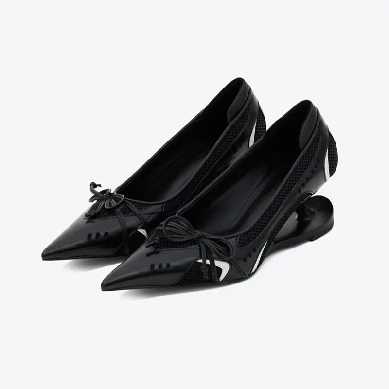 3 Colors New Style Special Heel Spliced Heels Pointed Toe Heels Women's Fashion Shallow Mouth Bow Non-Slip Mary Jane Single Shoes Large 42