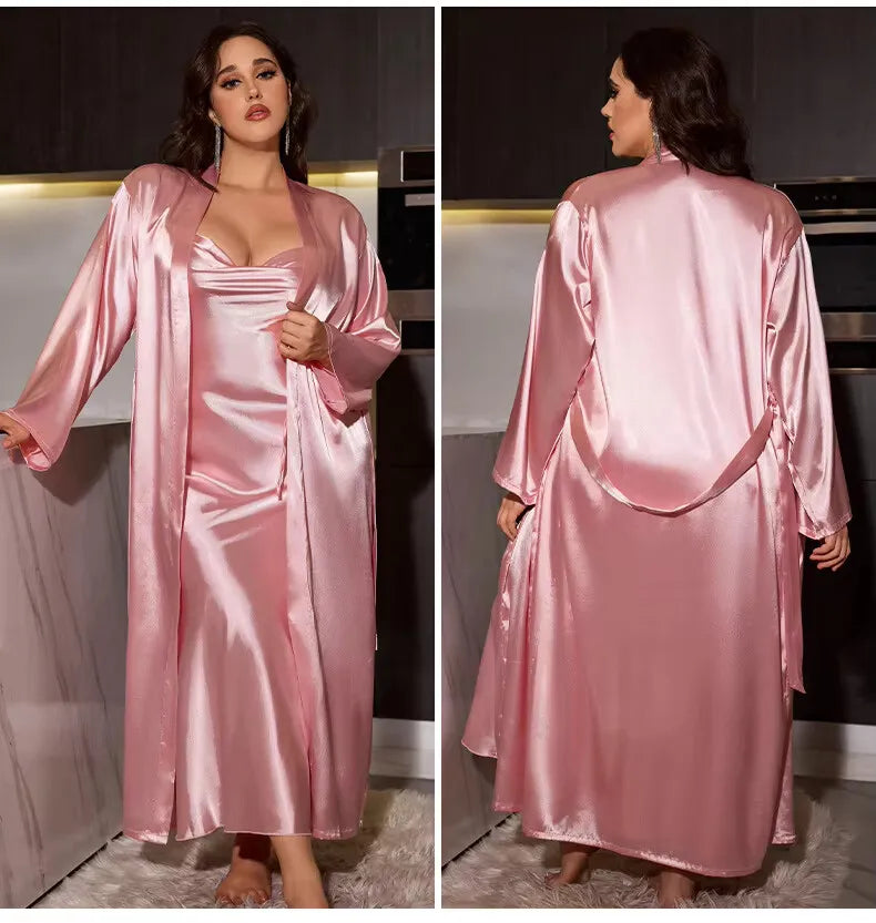 NEW XL-5XL Plus Size 5Colors Sexy Wedding Chubby Women Long Robe Dress Kimono Bathrobe Gown Sleepwear Casual Home Wear Loungewear Pink Satin Honeymoon Nightgown Lingerie