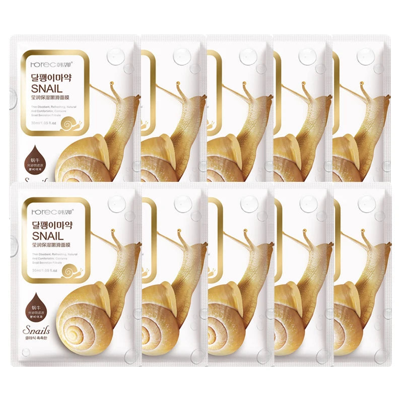 NEW 30PCS Korean Set Snail Moisturizing Face Mask Anti-Aging Wrinkles Whitening Facial Masks Sheet Mask Skin Care Korean Skin Care Products