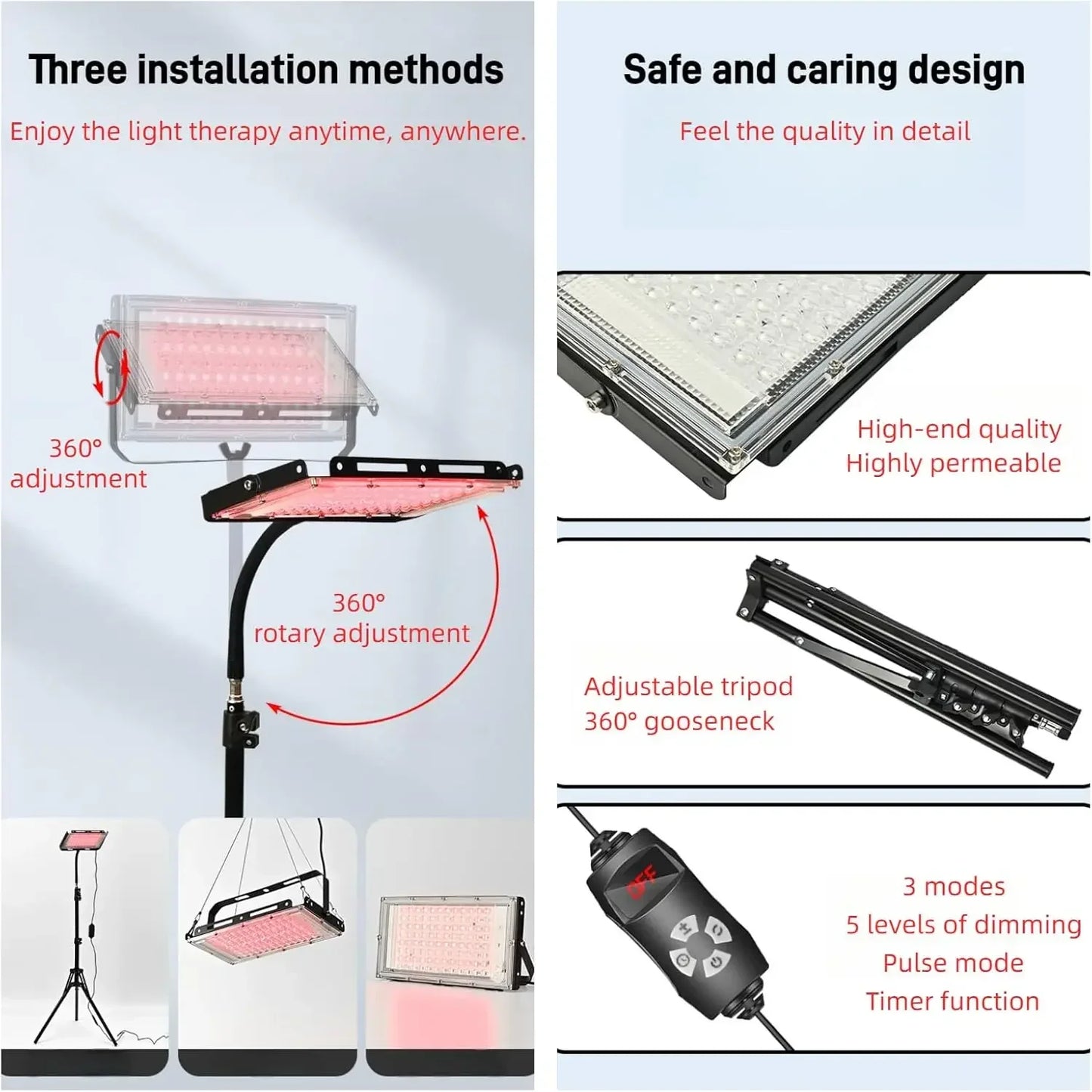 NEW Arrivals Red Light Lamp with Bracket, 96 LEDs 660nm and 850nm Near Infrared Light Therapeutic Devices for Body Pain Relief and Skin Care Supplies
