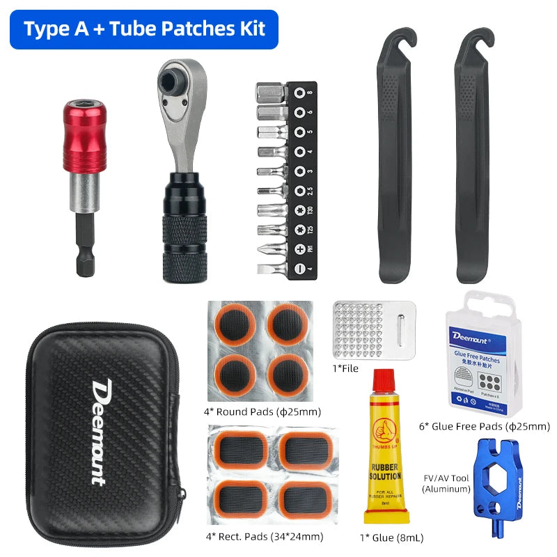 NEW Arrivals Compact Ratchet Dual Way Wrench Kit Tire Lever Tools W/ 10 Bits Bicycle Riding Quick Repair Accessories Bicycle Repair Tool Bag Sports Supplies