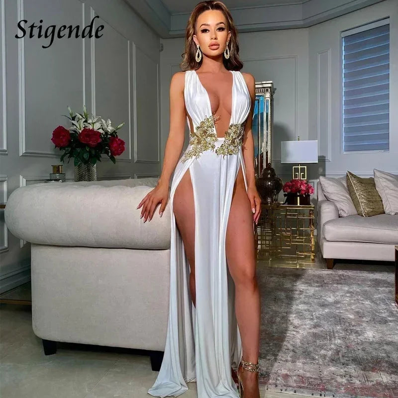 NEW Arrivals S-2XL White/Yellow/Black AFRODITI Greek Beauty Goddess Dress Sexy Fairy Costume Dress Women Prom High Split Wedding Spring Summer Evening Beach Party Cocktail Night Club Floral Appliques