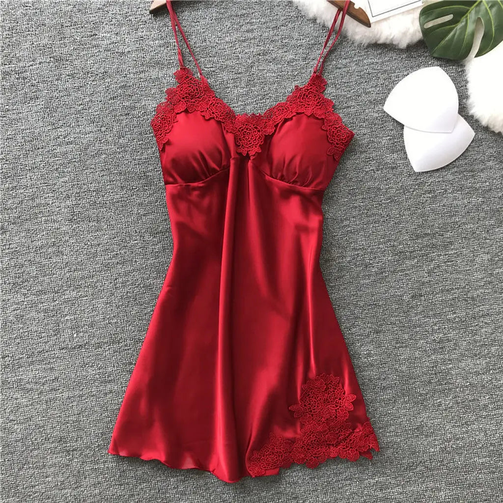 NEW Arrivals Luxury Silk Women Sexy Nightwear Lace Nightgowns Patchwork Cami Nightdress Clothes Lingerie Nighty Wedding Silk Dress Sleep Wear Girls Ladies Luxury Fashion Lingerie Supplies