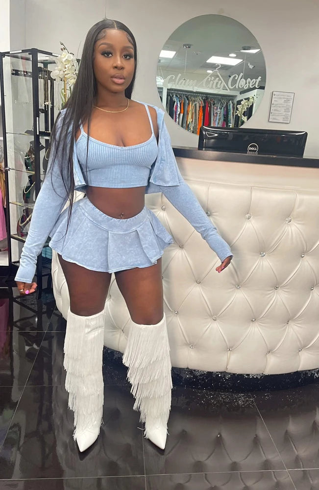 NEW Arrivals 3PCS Set S-2XL Size Black/Sky Blue/Orange/Pink Color Spring Summer Women Sexy Clothing Street Club Hot Outfits Sexy Skirts Evening Beach Rave Party Night Club Pleated Mini Skirt Set