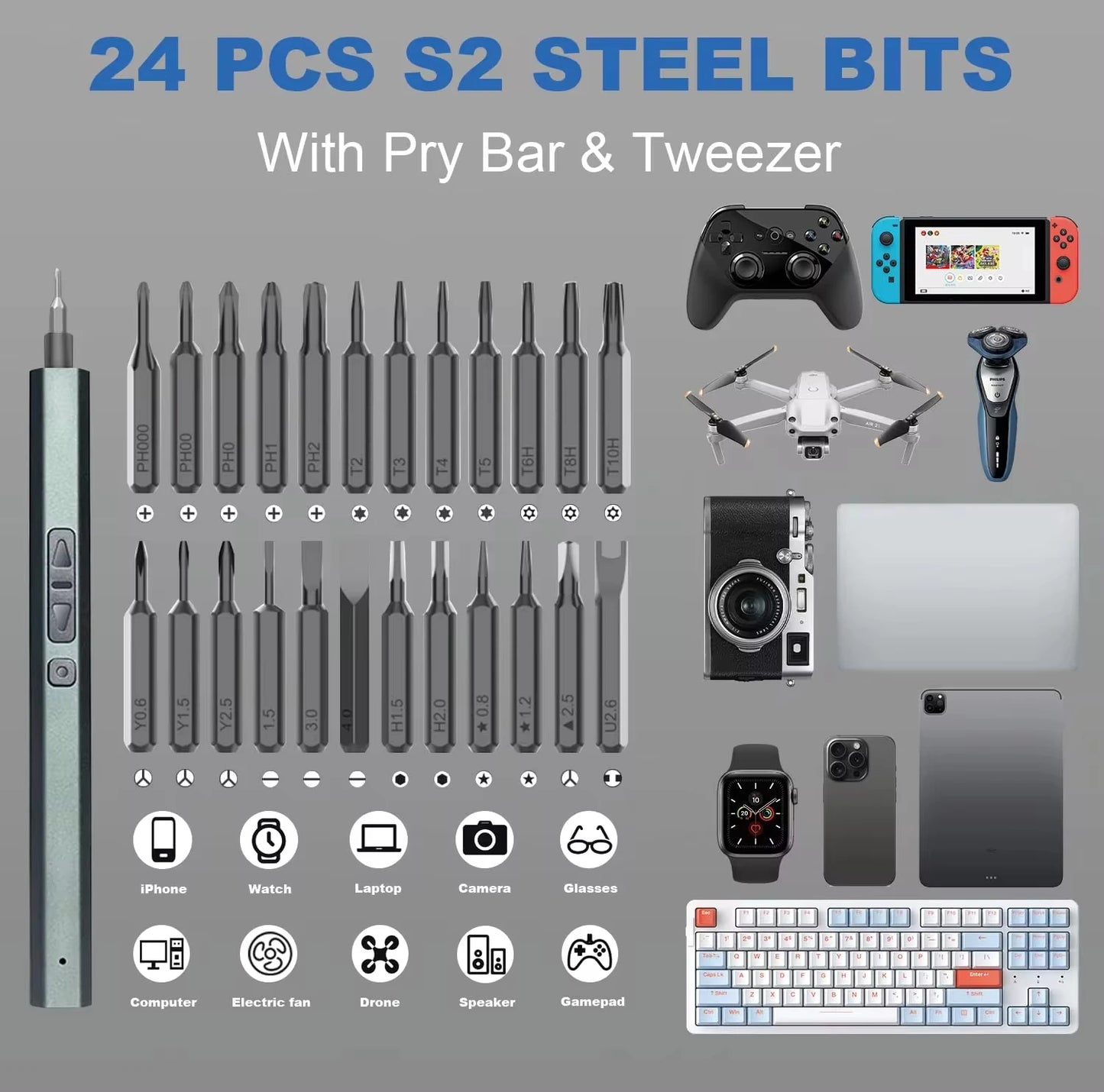 NEW Arrivals 30 in 1 Plus Set Precision Electric Screwdriver Set Magnetic Phillips Screw Driver Bits Professional Repair Tools for Laptop Tablets Mobile Phones Drone iPhone PC DIY