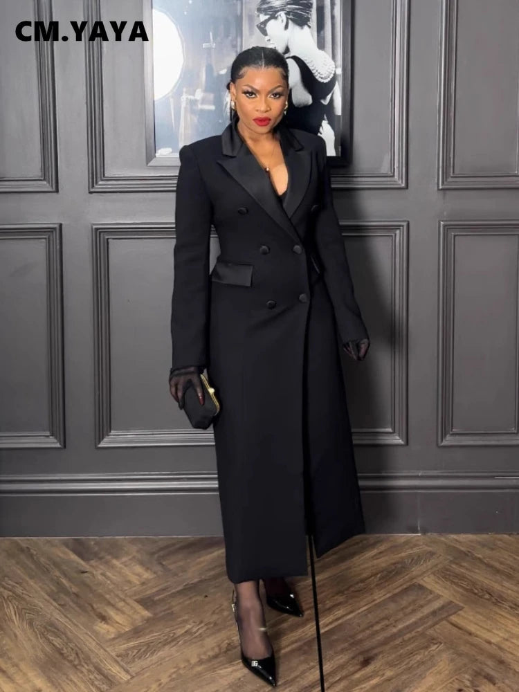 NEW Arrivals UK S-3XL Size Italian Fashion Women Luxury Wedding Guest Celebrities Red Carpet Double Breasted Notched Long Sleeve Maxi Dress Spring Sexy Night Elegant Long Dresses