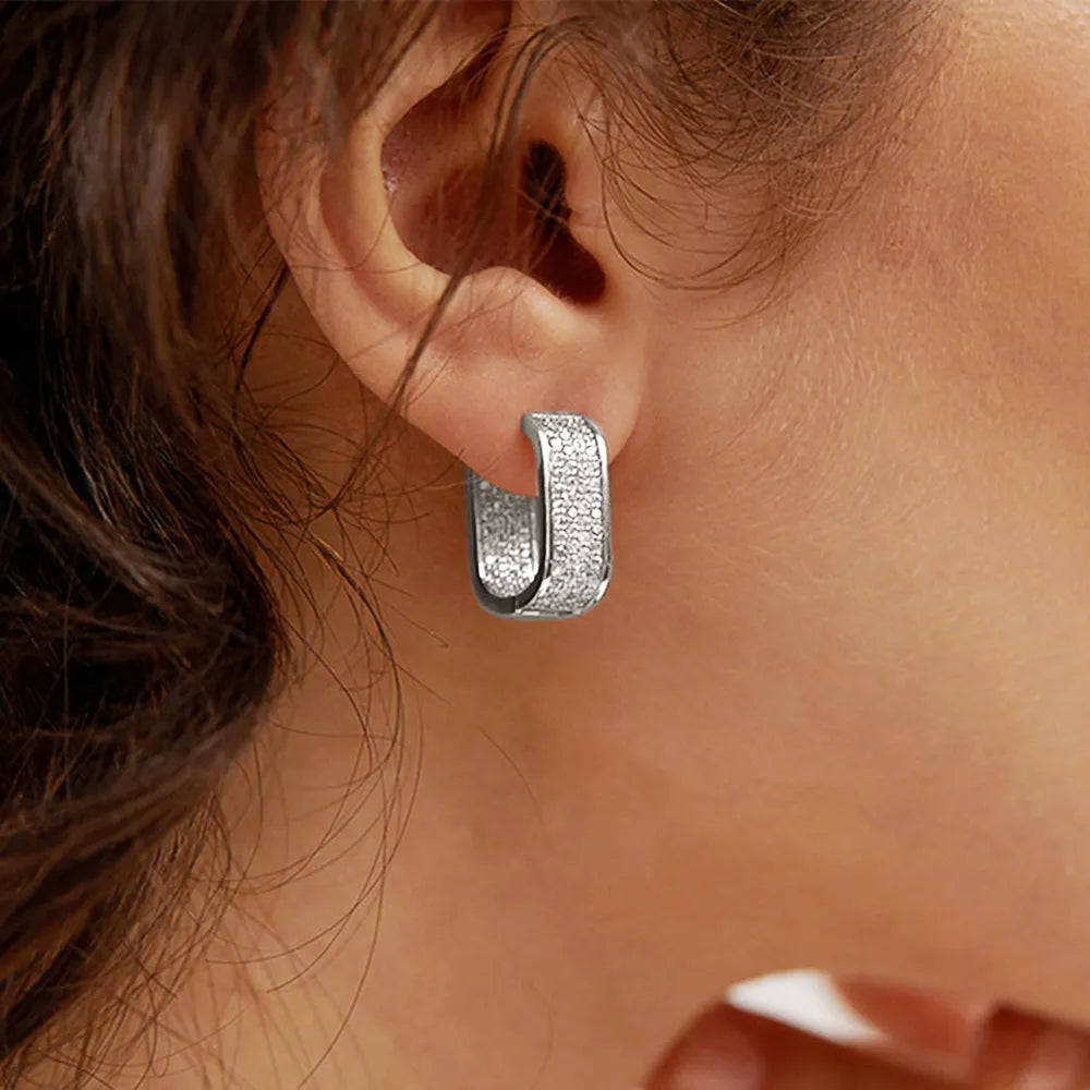 Fashion Paved CZ Hoop Earrings for Women Metal Silver Color/Gold Color Simple Versatile Girls Earrings Hot Jewelry