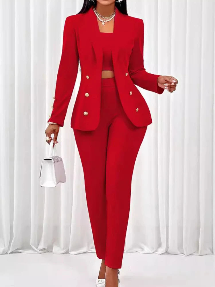 NEW Arrivals 3PCS Set UK S-2XL Size Women Luxury Strapless Y2K Tops Pants Coat Full Sleeve Blazer Turn Down Collar Coats Long Pants High Waist Matching Sets