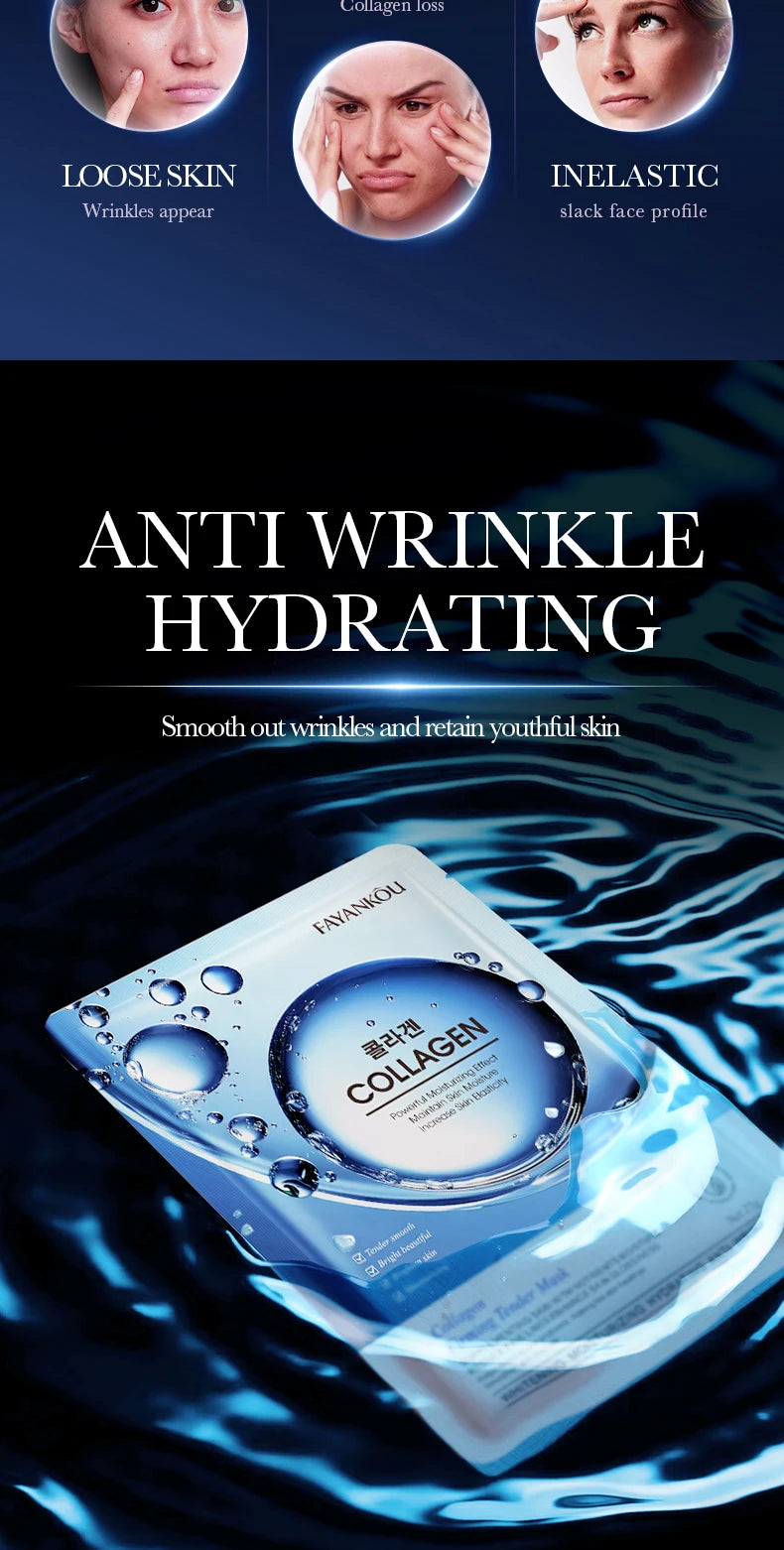 10 PCS Set Korean Collagen Anti Wrinkles Face Mask Moisturizing Anti-Aging Whitening Facial Masks Sheet Mask Korean Skin Care Cosmetics