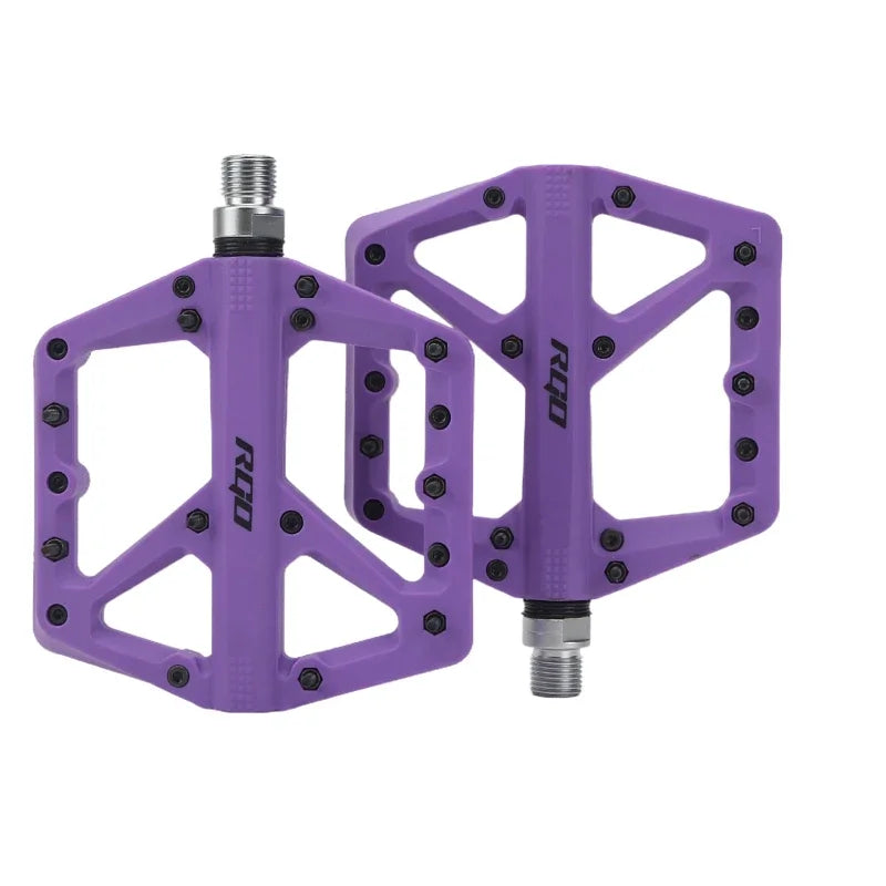 NEW RGO Bicycle Pedals MTB Nylon Platform Footrest Flat Mountain Bike Paddle Grip Pedal Bearings Footboards Cycling Foot Hold Bicycle Parts Accessories Sports Supplies