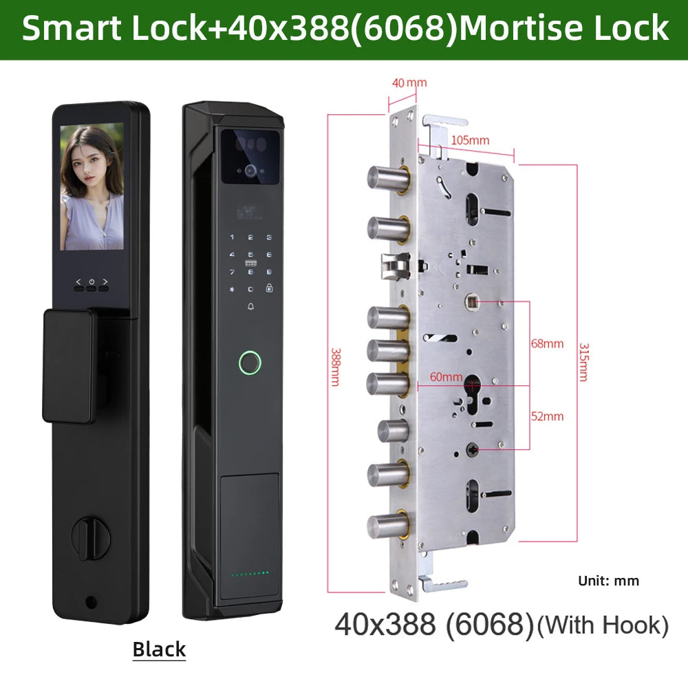 NEW Arrivals P8 TUYA App Wi-Fi Smart Lock, 21 Languages, Remote Video Call Intercom, Face-Palm IC Card Unlock, Black/Gray Anti Theft Top Quality Security System Home Apartments Office Security Supplies