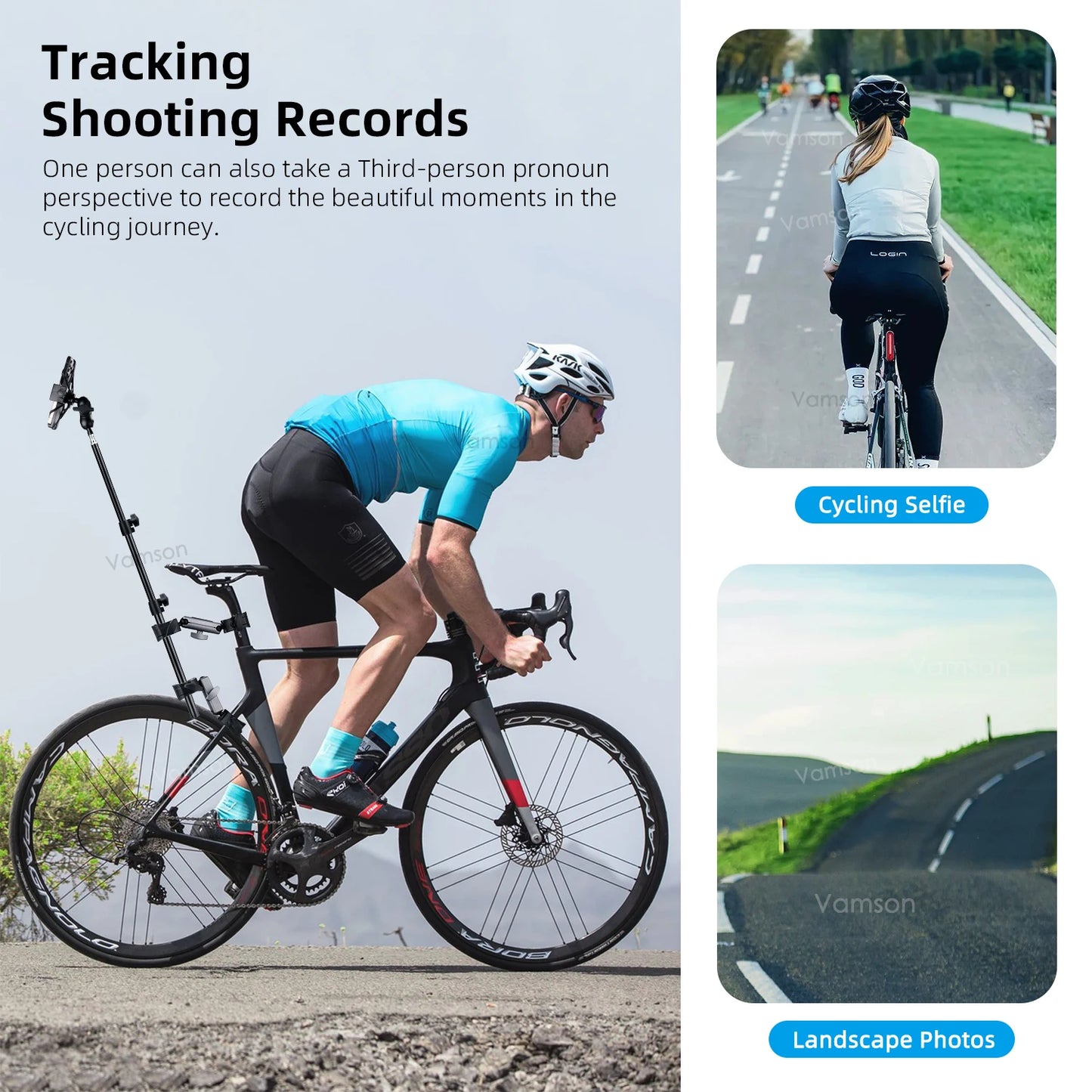 NEW Arrivals Front Rear Riding Bicycle Mobile Phone Telescopic Selfie Stick Monopod Bracket for GoPro 11 Insta360 iPhone Smartphone Accessories